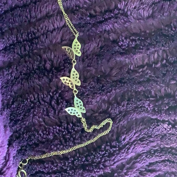 14K Gold, 3 Butterflies, 2 Strand Chain Bracelet, White, Rosegold, Yellow Gold - Picture 5 of 11